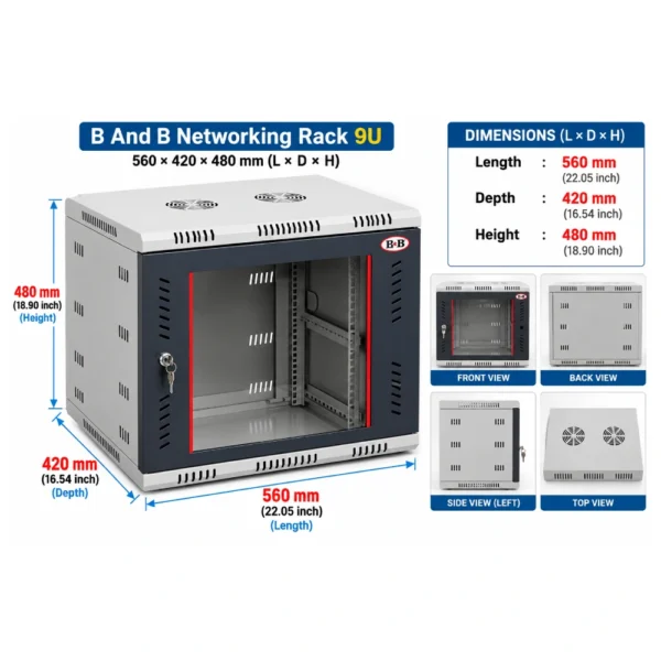 B And B Networking Rack 9U 560×420×480mm (L×D×H)