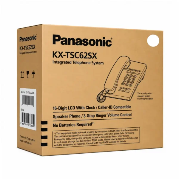 Panasonic Wired Telephone Set with Hands-Free Speakerphone White (KX-TSC62SX)