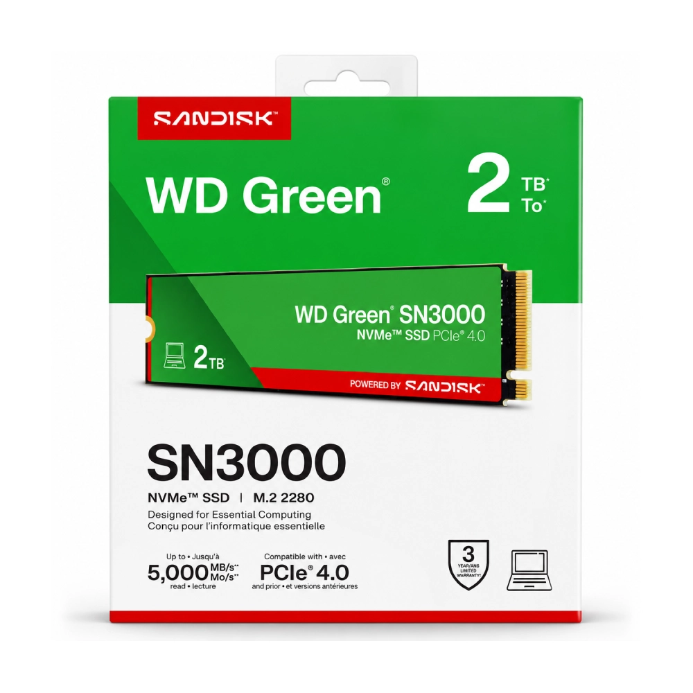 164befe4-4e93-4e2d-b7dd-741ae9824b37.webp WD Internal SSD 2TB NVMe 2280 Green (SN3000) - Image 1