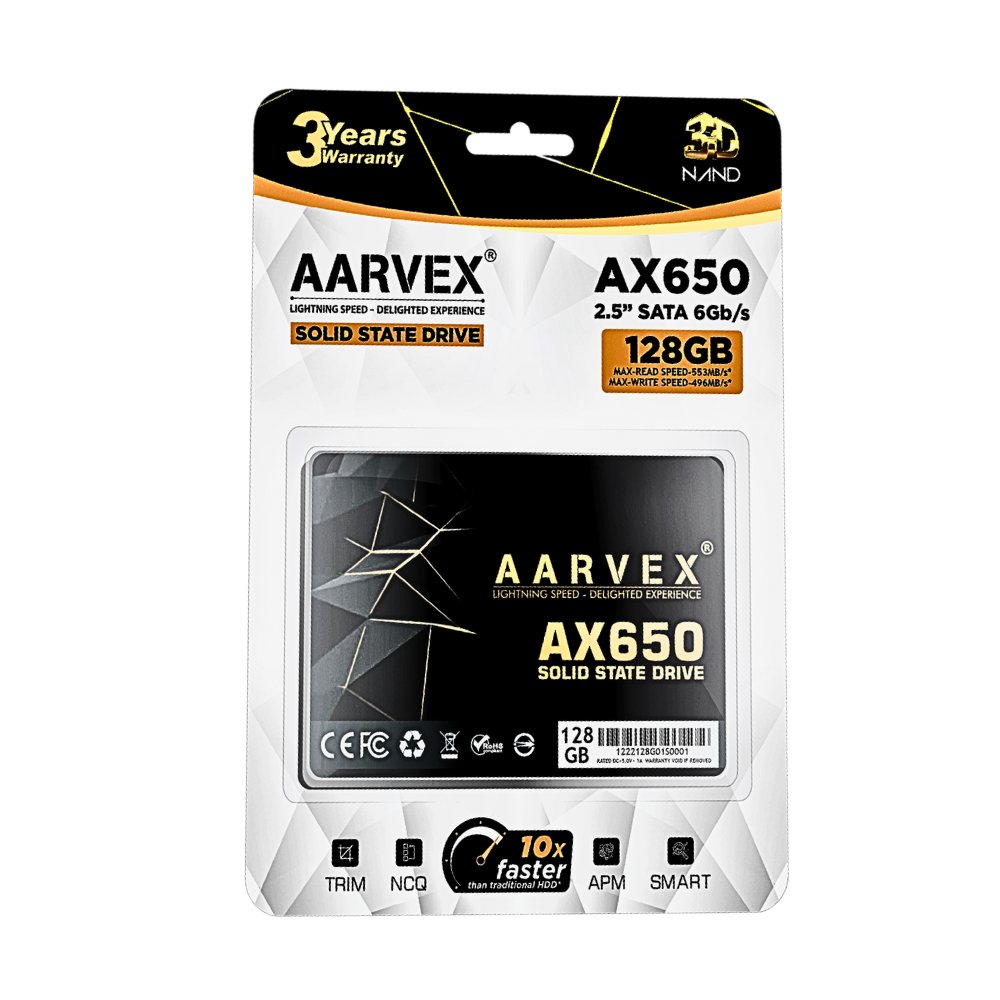 BOX-128-AARVEX.jpg Aarvex Internal SSD 128GB SATA (AX650 ) - Image 1