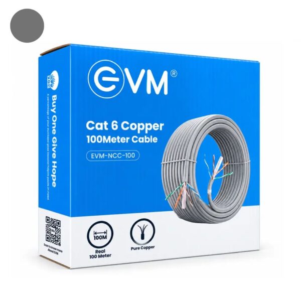 EVM CAT6 Lan Cable 100m Copper 24 AWG (Grey)