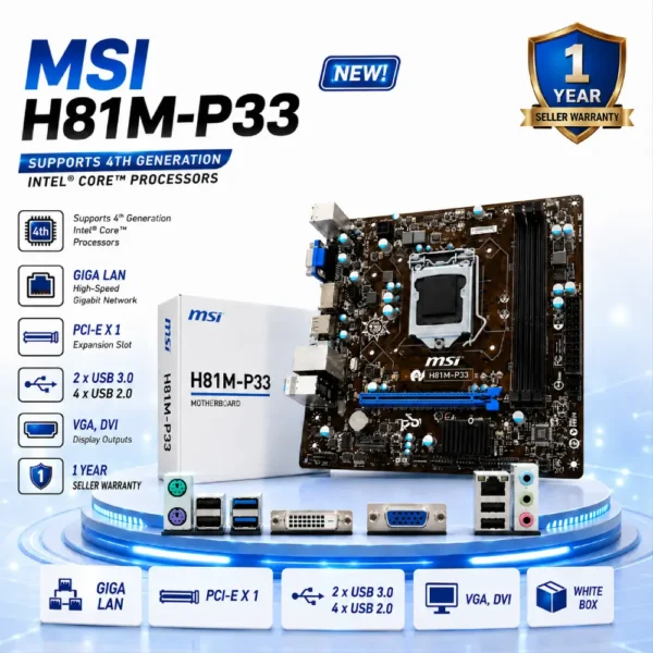 MSI Motherboard H81M-P33 DDR3 For Intel 4th Gen (Import)