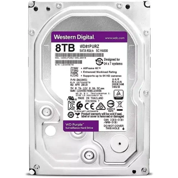WD Surveillance Hard Disk 8TB PURPLE PRO SATA 3.5 Inch
